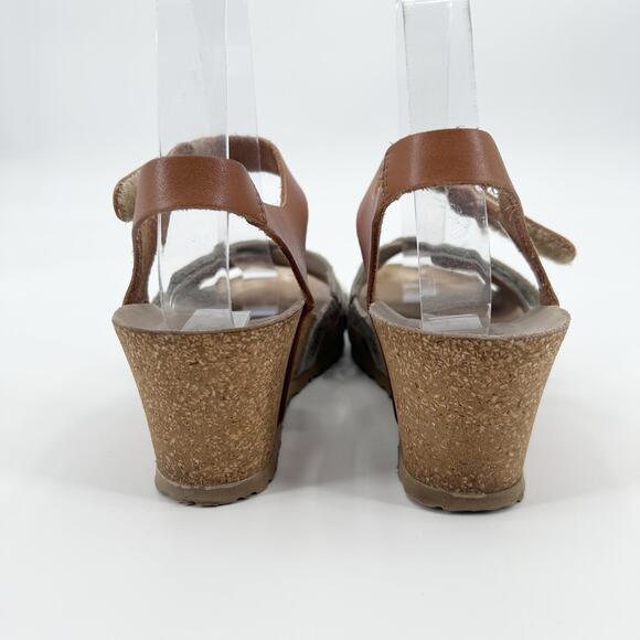 Mephisto Lesley Leather Cork Wedge Sandals Silver White Brown Womens EU 36 - Picture 6 of 9